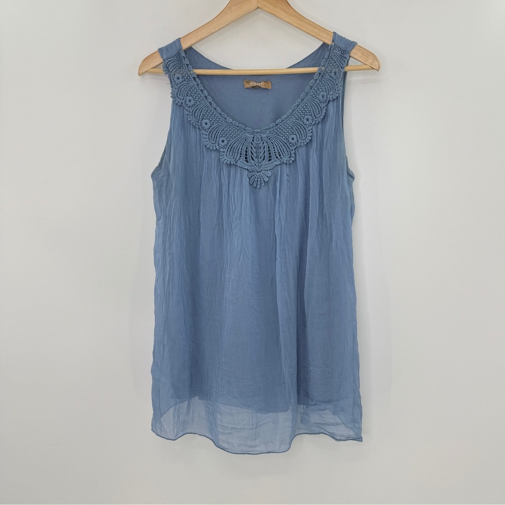 CARLA CONTI Blue Crochet Neck‎ Sleeveless Tank Top Women's Size M